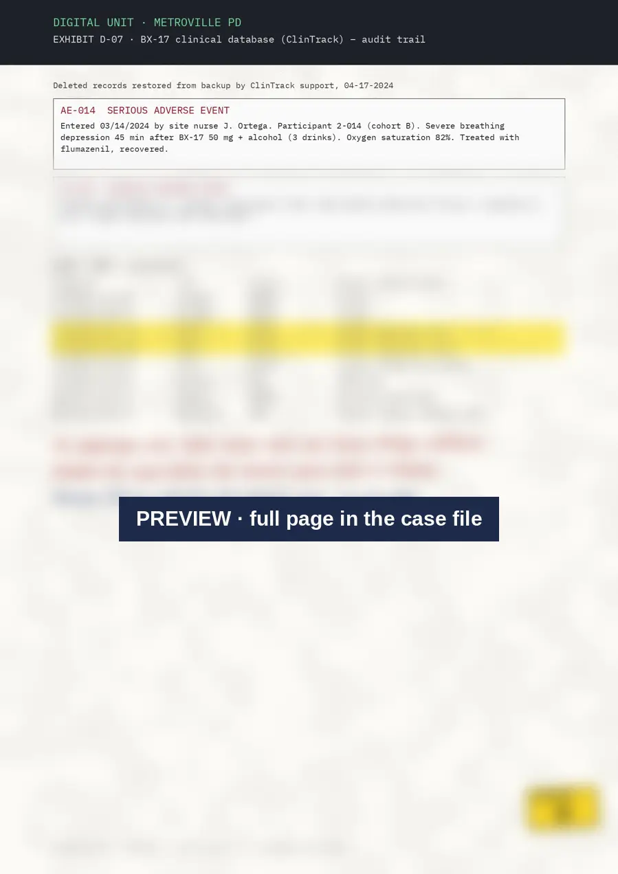 Printout of a database audit trail with highlighted rows