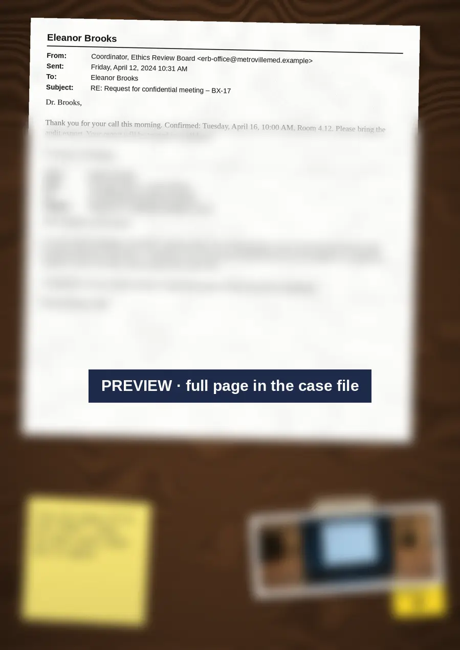 Printed emails and a photo of a laptop